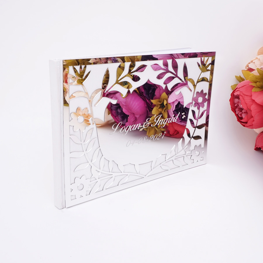 Personalized Guest Book - Lüks Oymalı Çiçek Desenli Akrilik Düğün