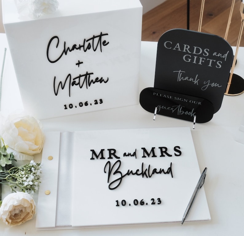 Personalized Guest Book - Düğün için Beyaz Kart Kutusu 3D