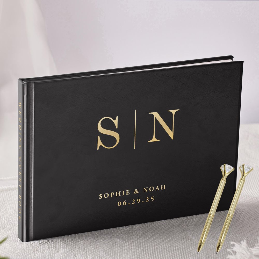 Personalized Guest Book - Kişiselleştirilmiş Düğün Ziyaretçi Defteri Zarif Beyaz/Siyah