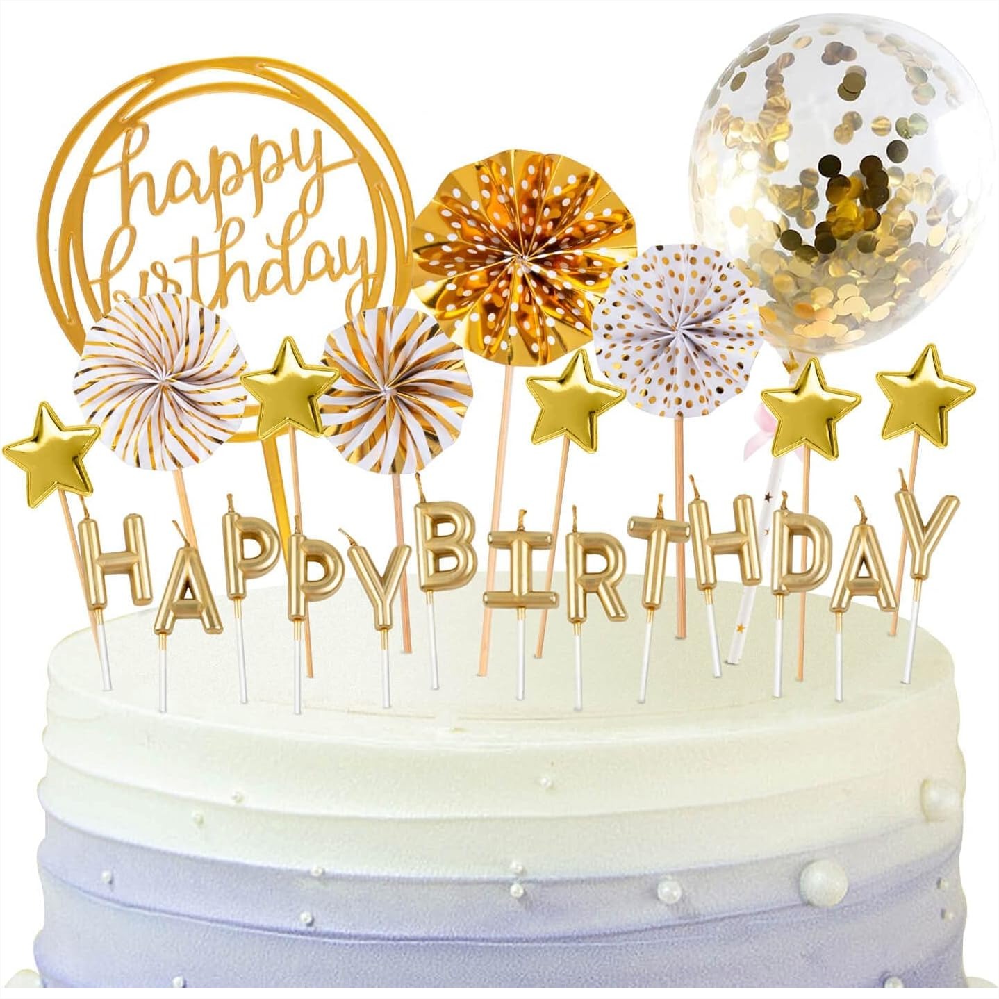 Confetti Balloon Set - Altın Doğum Günü Mumları Seti, Pasta