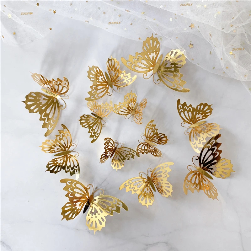 Wedding Package Gold - 12/36 adet 3D içi boş kelebek